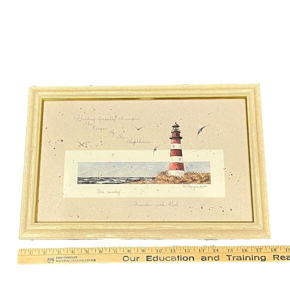 Vintage D. Morgan 1990 Lighthouse Scene Signed By Artist 17" x 11" Oak Frame - Picture 4 of 7